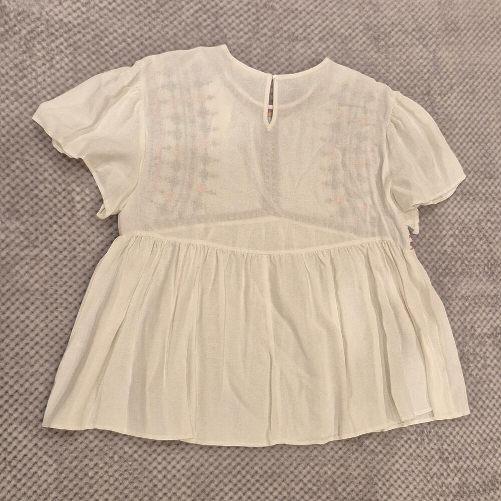 Entro Embroidered Babydoll Top Boho Cotton Shirt Large Casual Peasant Flutter - Picture 2 of 7